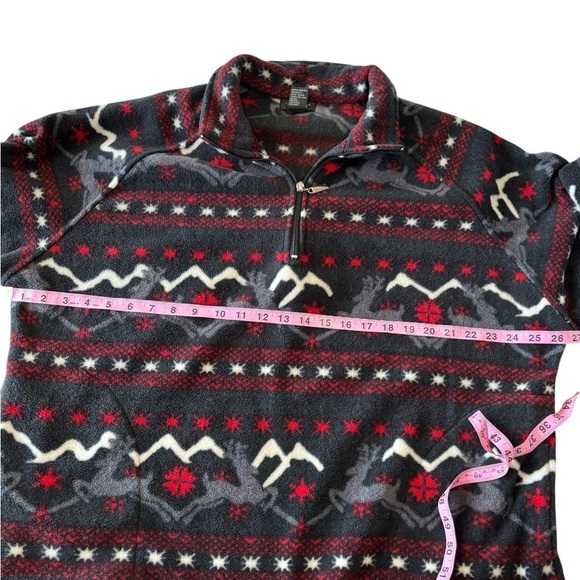 Y2K Womens 1/4 Zip Fleece Sweater Heavyweight Black Reindeer Print Size 2X - Picture 7 of 11